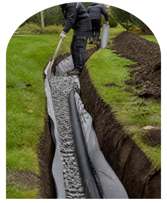 Профессиональный дренаж газона на участке в Кинешме